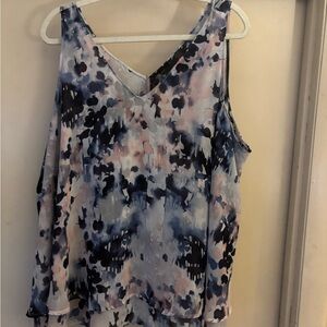 Lane Bryant Abstract Floral Tank Top - Blue and Pink